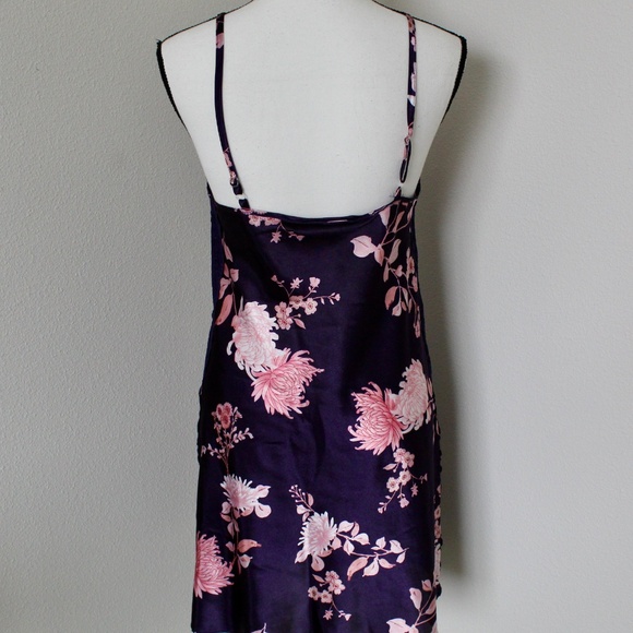 Purple & Pink Floral Print Lace Detail Chemise - Picture 5 of 7